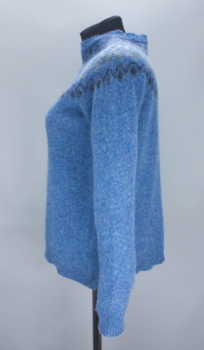 House Of Bruar Women Blue Fair Isle Jumper 34/36 Shetland Wool Scottish Knitwear - Picture 6 of 21