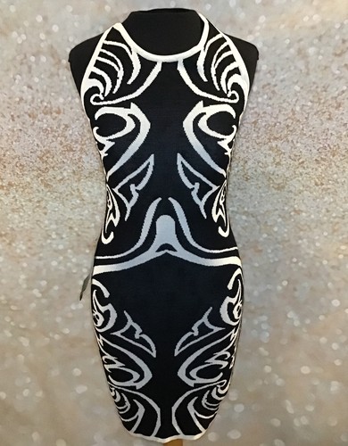 BEBE FASHIONS BODYCON FITTED CASUAL SLIM FIT SHORT DRESS WOMENS SMALL BLACK/WHT - Picture 1 of 5