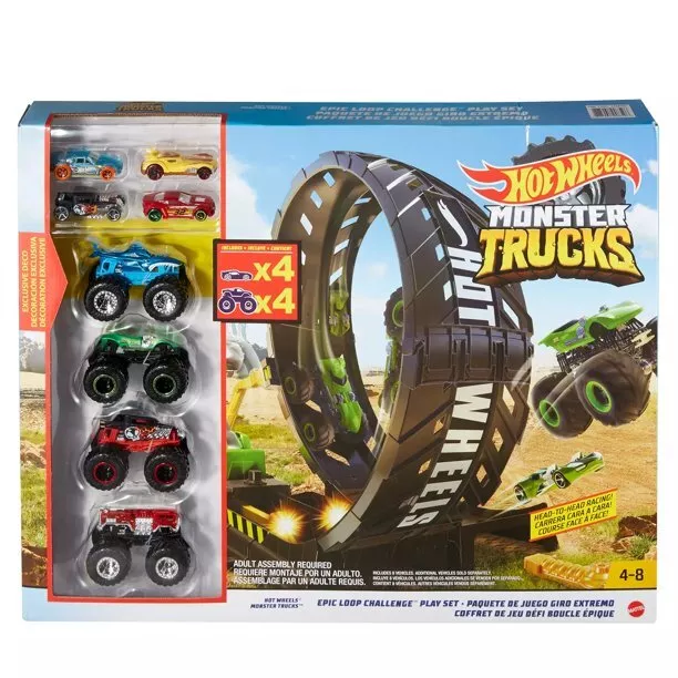 Hot Wheels Monster Trucks Epic Loop Challenge Set with 4 Cars & 4 Monster  Trucks 887961908596