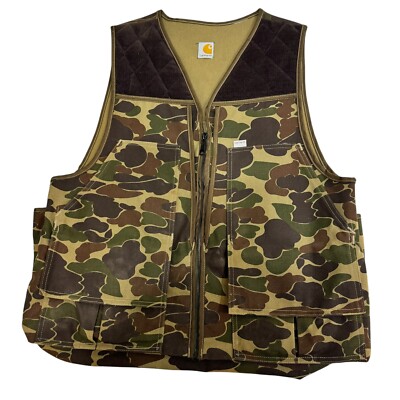 Vintage Carhartt Duck Canvas Woodland Camo Hunting Vest Men’s Large