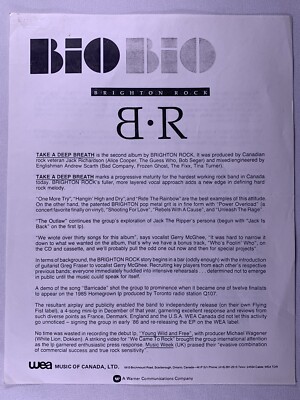Brighton Rock Press Release Biography Original Wea Promo Take a Deep Breath 1988