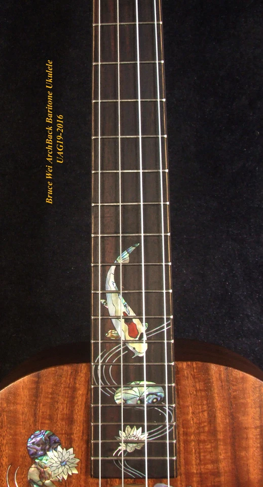 Bruce Wei Handmade Curly Acacia, Walnut ArchBack Baritone Ukulele, UAG-2016 - Image 3 of 4