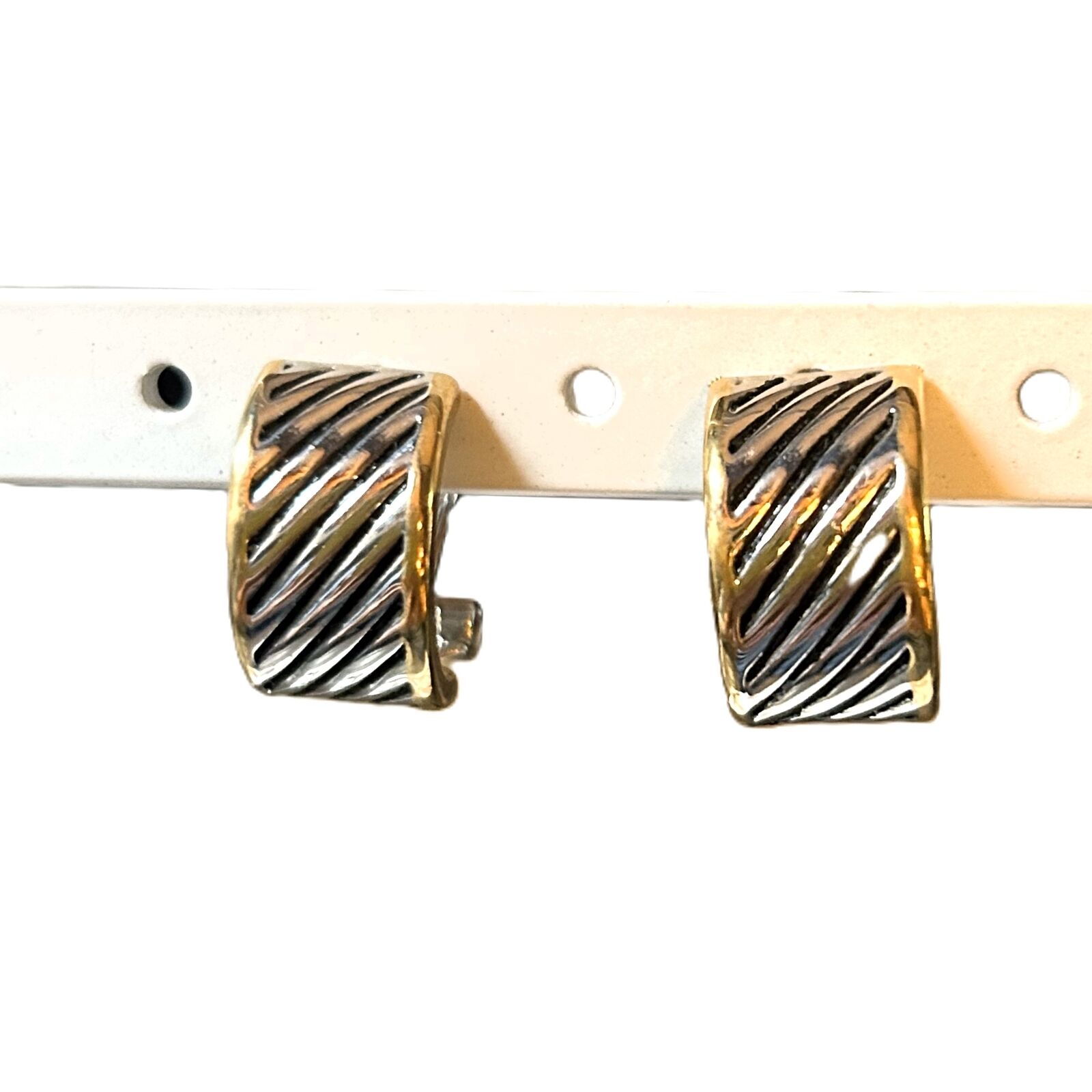 Vintage Gold Plated with Black Enamel Cable Half-… - image 1