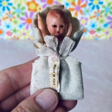 Vintage Mini Celluloid Sleepy Eyed Baby Doll in Bunting-Italy, Collectible