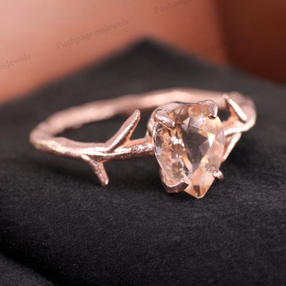 925 Sterling Silver 7x5 mm Pear Shape Natural Morganite Ring Rose Gold plated - Image 2 of 4