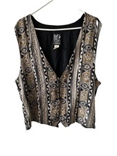Attitudes VTG Made in USA Black Abstract Geo Patterned Vest Retro Sz L Indie