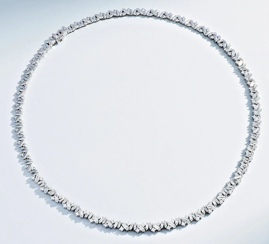 22Ct Baguette Cut Simulated Diamond Zig-Zag Tennis Necklace 14k  White Gold Over