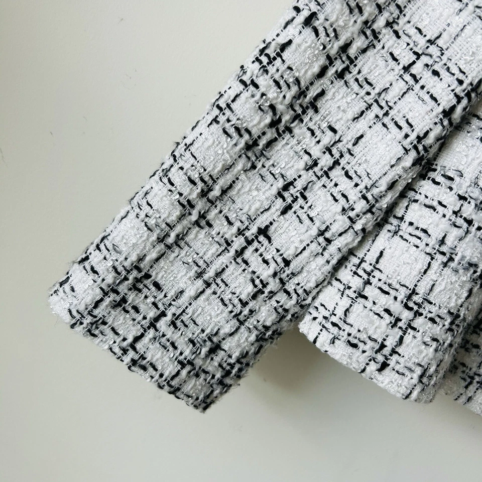 NINE WEST Cropped Black & White Plaid Open Front Blazer Tweed Jacket Sz 8 Career - Image 3 of 4