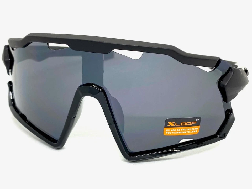 GAFAS DE SOL ENVOLVENTES DEPORTIVAS DE GRAN TAMAÑO Motociclista Ciclismo Pesca Escudo Marco Negro Foto 3 de 4