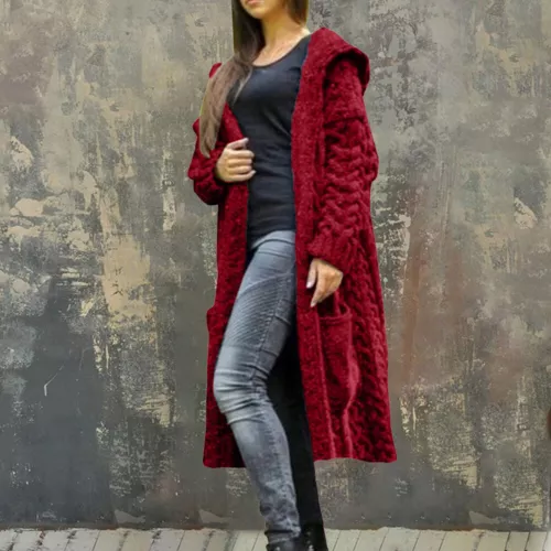 Womens Winter Warm Cardigan Coat Outwear Long Sleeve Jacket Hooded Knit Sweater - Picture 21 of 29