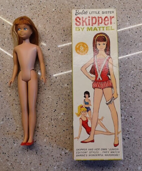 Vintage 1963 Skipper Mattel Original Box 0950 Redhead Barbie Doll & Shoes Sister