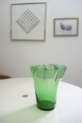 Vetro di Empoli Verde Vase Italien grün Taschentuch Fazzoletto Dekor 60er 70er