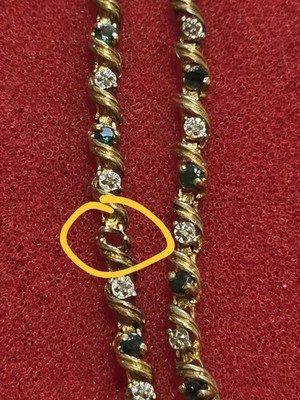 10k Solid Yellow Gold Diamond Emerald Tennis Bracelet 7''Missing 2 Small Emerald