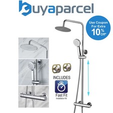 Ultra Thin Round Thermostatic Mixer Shower Dual Control Twin Head + Fast Fit Kit