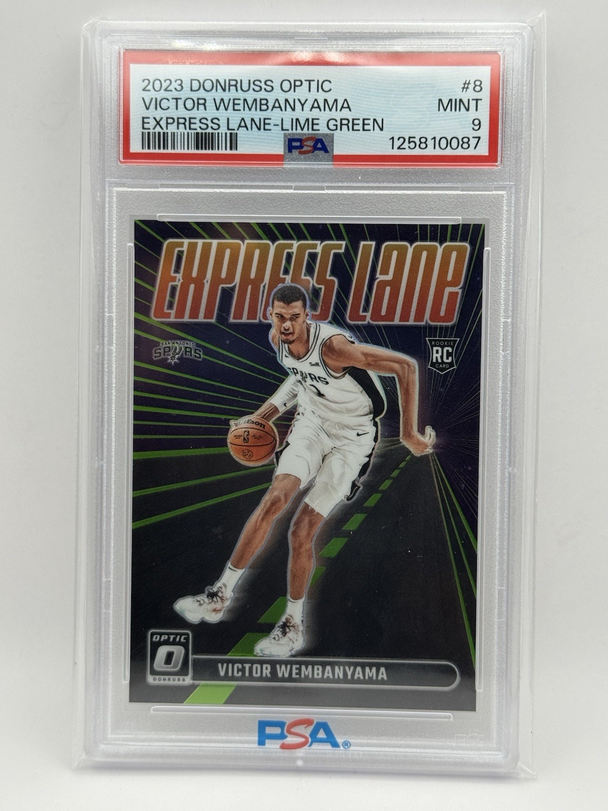 2023 Donruss Optic Victor Wembanyama Express Lane Lime Green /149 PSA 9 RC