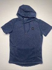 Under Armour Men  s Terry Rival Short Sleeve Hoodie Heathered Navy Blue Size L