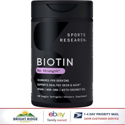 Biotin 10,000mcg Softgels with Organic Coconut Oil for Healthy Hair & Skin