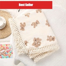 Soft Muslin Baby Blanket Cotton Bear Plaid Newborn Swaddle Summer Comforter