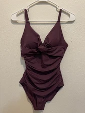 Popilush Ruched V-Neck One-Piece Shapewear Bodysuit Swimsuit -Small