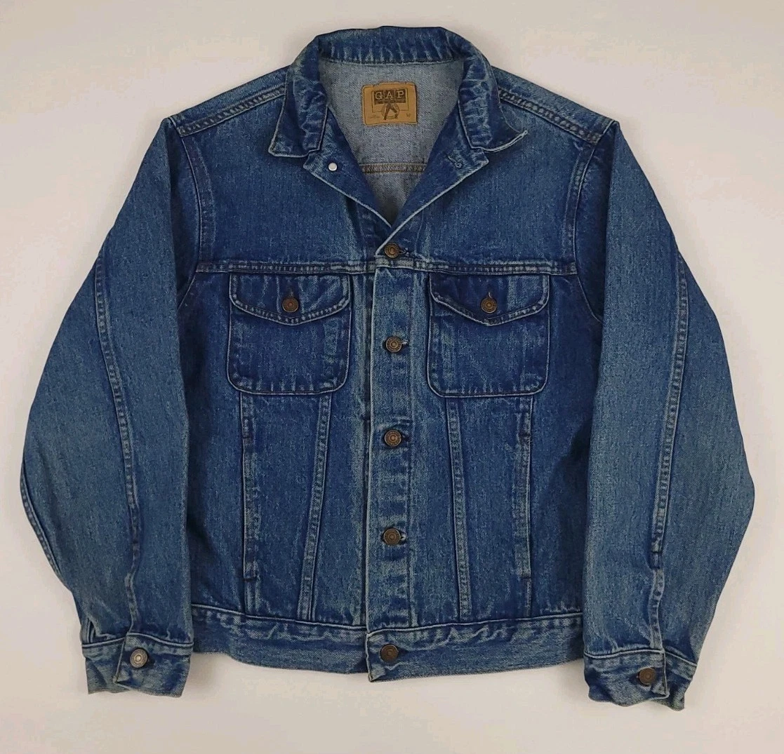 Vintage 80s 90s GAP Denim Blue Jean Jacket Vtg Rare USA Trucker Cotton Men M