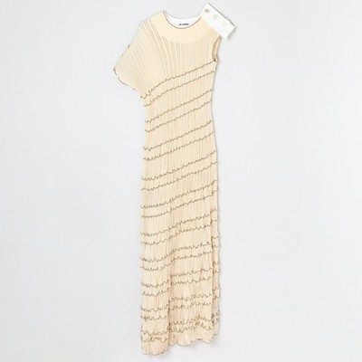 jil sander knit dress SS19 Cotton Plisse Pleated Ruffled Long NWT DE38 Midi dress