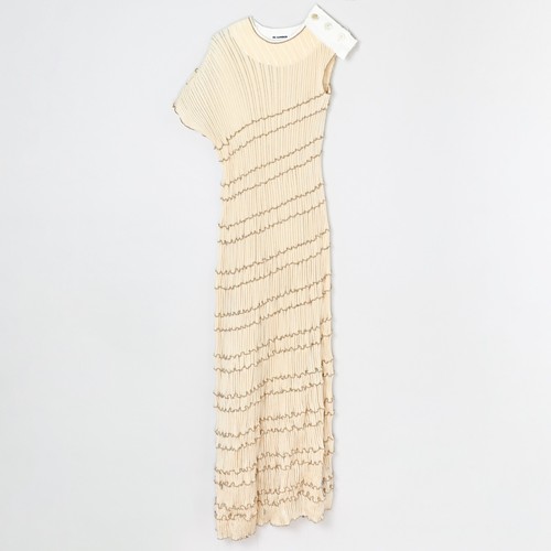 SS19 Jil Sander Cotton Plisse Pleated Ruffled Long Knit Dress NWT DE38