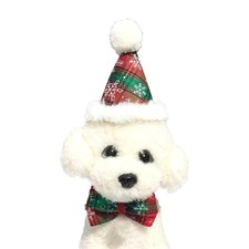 Pet Christmas Costumes Outfit Set 2pcs Hat Collar Bow Tie for Cats and Small