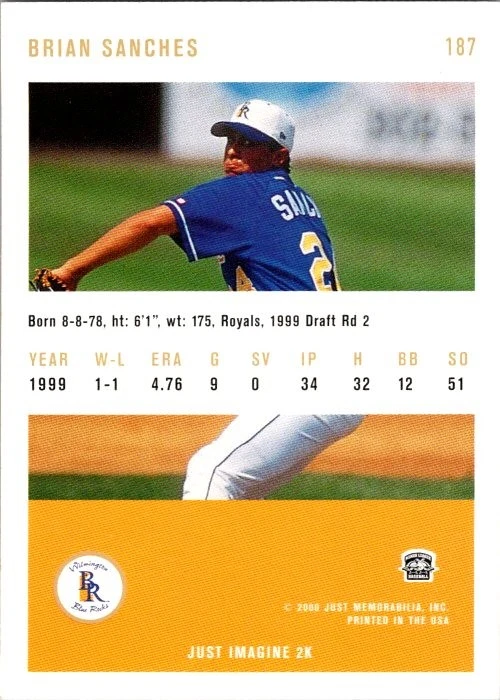 Brian Sanches 2000 Just #187 Wilmington Blue Rocks Auto Hand Signed - Image 2 of 2