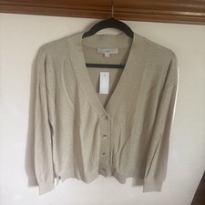 Loft V-Neck Beige Lightweight Button Front Cardigan Sweater Size Small NWT