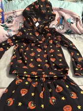 Peanuts Snoopy Halloween Hooded Pajama Set Graphic Print Black Size S pumpkins
