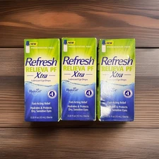 3 Pack Refresh Relieva PF Xtra Lubricant Eye Drops, 0.33 Fl Oz Each Exp 05/2026