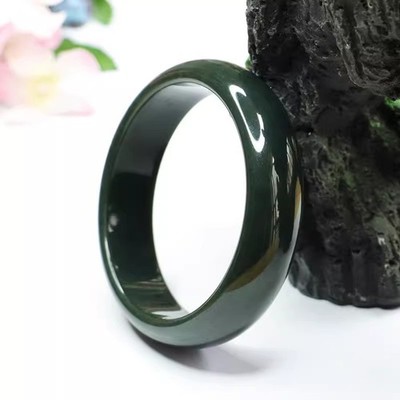 Certified Natural Grade A Black Green Burmese Jade jadeite bracelet bangle 56MM