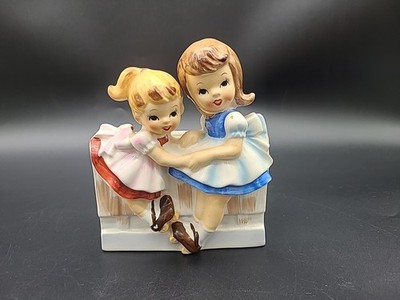 Vintage 1950s Relpo A-1754 2 Girls Roller Skating Planter