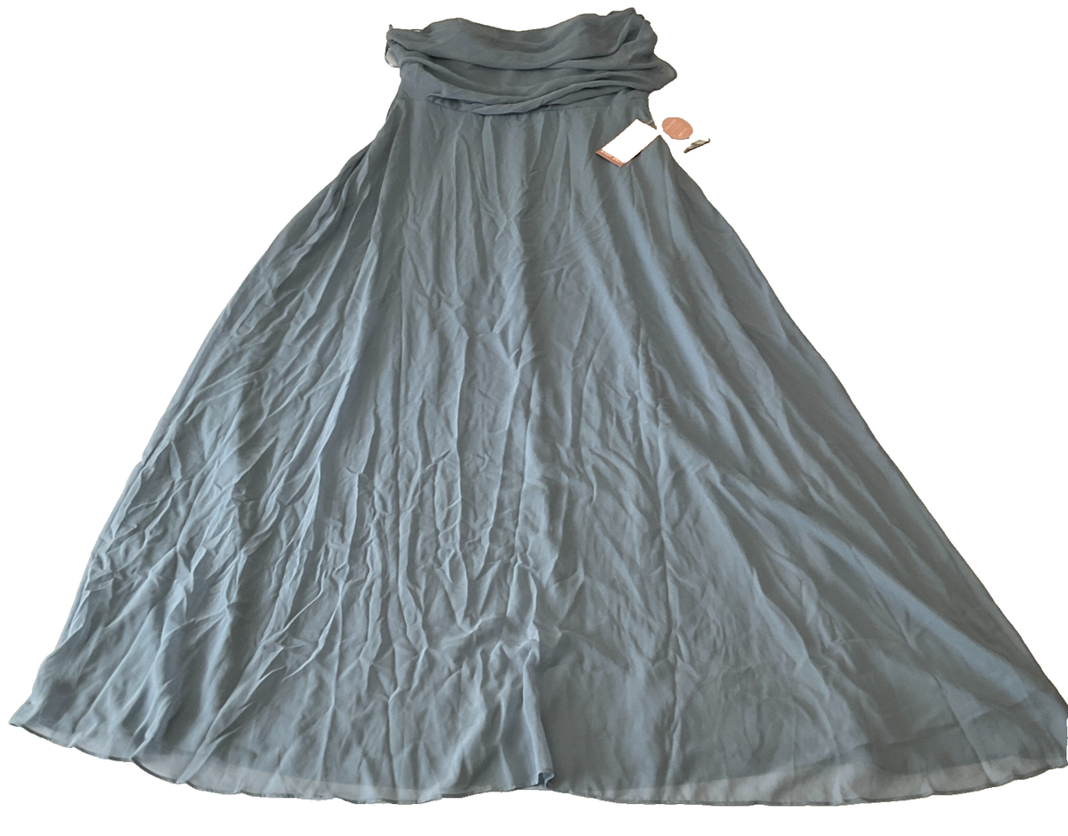 birdy grey kira dress reviews Chiffon Maxi Womens Size XL Blue Sleeveless Cold Shoulder Shiny satin