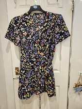Ladies George Floral Flowery Wrap Dress Size 22 - Black Multicoloured Flowers
