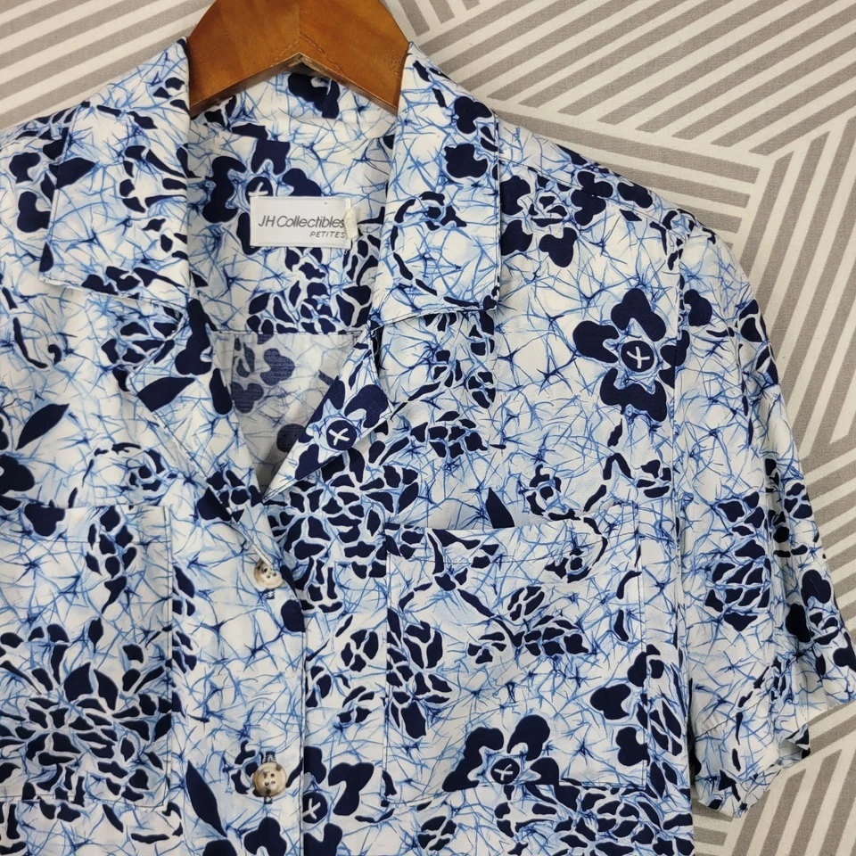 Vestido Camisa Hawaiano Tropical Vintage Talla 2 Funda Floral Azul Botón Frontal Foto 4 de 4