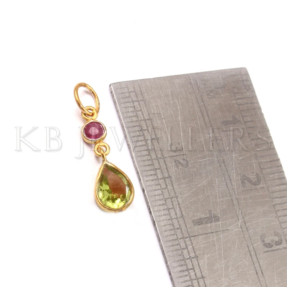 Pingente minúsculo de ouro 14k com pingente de pedra preciosa e rubi feito à mão - Imagem 4 de 4