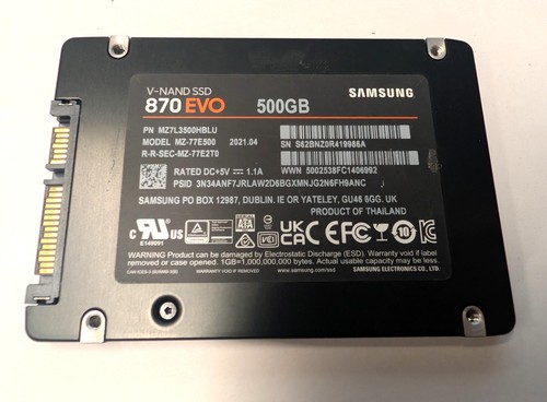 500GB Samsung V-NAND SSD 870 EVO Solid State Drive 2,5" SATA, gewischt, getestet