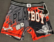 Men  s Playboy Boxer Briefs Medium Black red - orange Logo NWT
