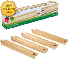 World 33341-4 Piece Long Straight Wooden Train Tracks  Expandable