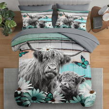 Pamnest Comforter Set King Size Highland Cow Bull 7 Pcs Bedding For Kids And