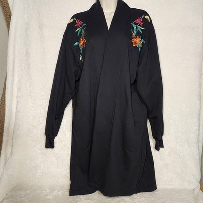 Lacy Afternoon By Shell Kepler Cardigan Large Black Floral Sequin Open Duster