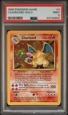 1999 POKEMON BASE SET UNLIMITED #4 CHARIZARD-HOLO PSA 9