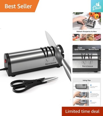 Stainless Steel 2-Stage Knife Sharpener with Scissors Slot & Dust Collector