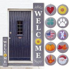 Interchangeable Welcome sign for front porch standing,47 x 7.9Inch Black Wooden