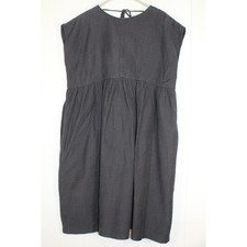 Unknown Women's Black Midi Slub Cotton Cap Sleeve Loose Fitting Dress Size M/L