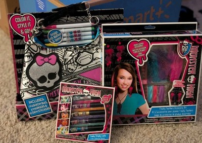 New! MONSTER HIGH: 3pk-Color-it Bag, Freaky Feathers & Hair Mascara Beauty Set! 