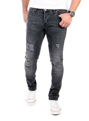 Reslad Jeans-Herren Destroyed Look Slim Fit Denim Stretch Jeans-Hose RS-2062