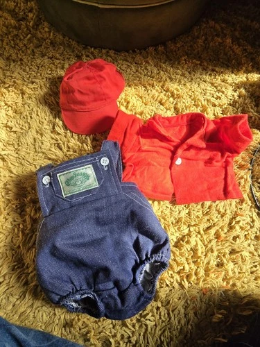 Vintage Cabbage Patch Kid coleco  denim romper , shirt and hat full outfit vgc
