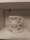 Fire King Fluerette Cup and Saucer Milk Glass 2 Sets Vintage